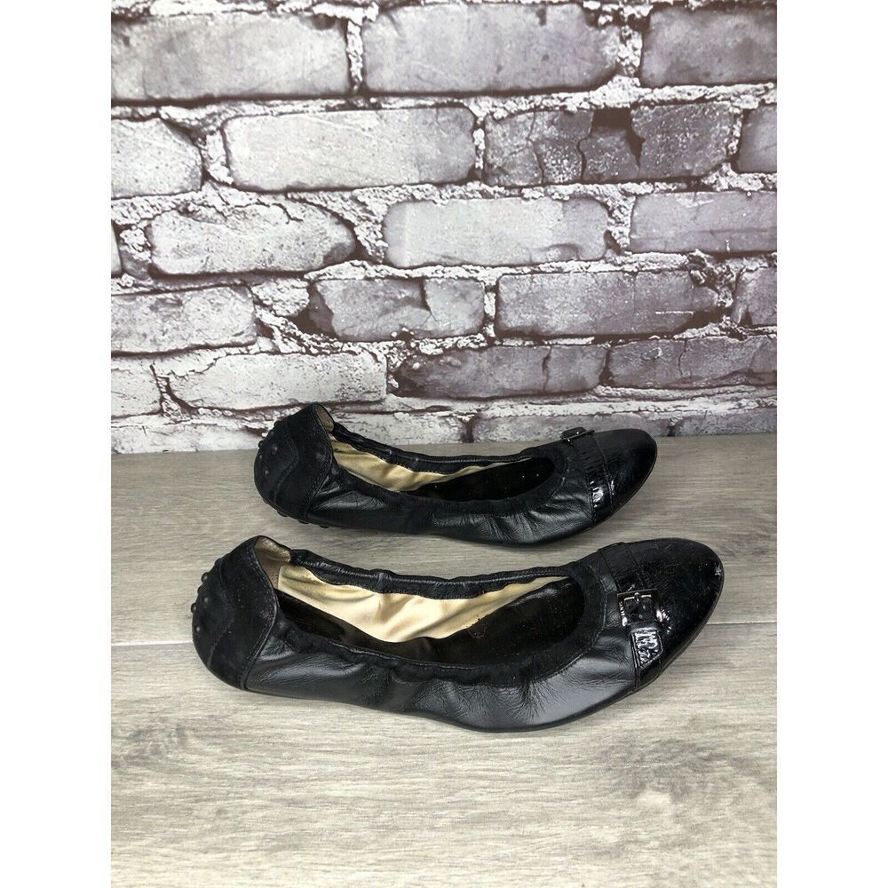 Tod's Black Leather Cap Toe Buckle Ballerina Ballet Flats Women's Sz 10M US/41EU